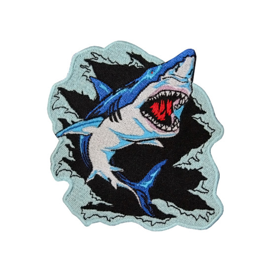 Parche de manga con velcro / hierro bordado de tiburón hambriento para cosplay