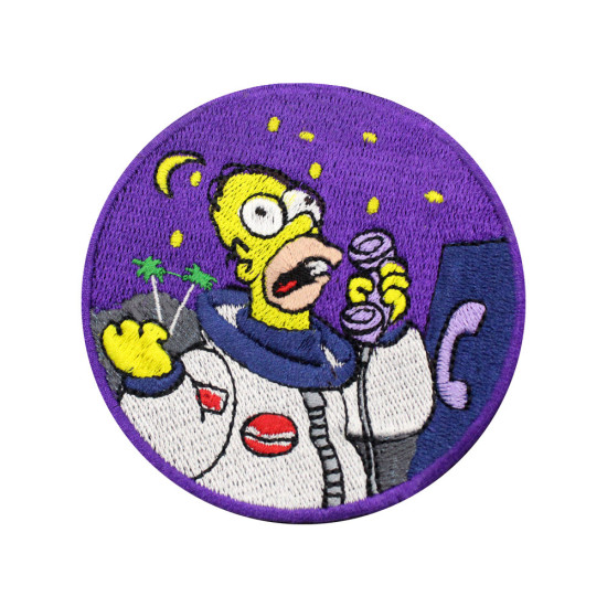 Homer Simpson Space Phone Handmade Embroidered Iron-on / Velcro Sleeve Patch