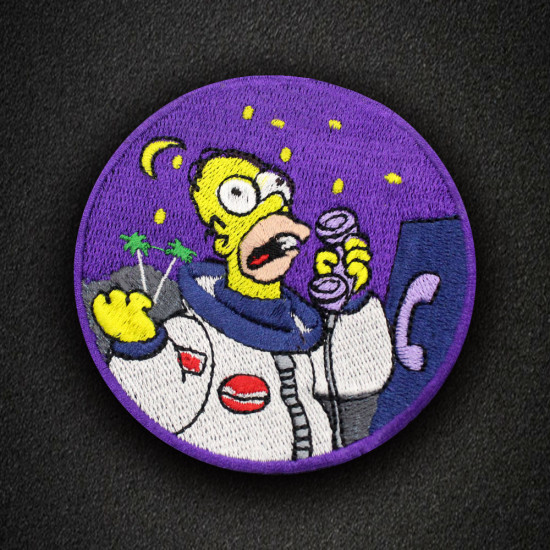 Homer Simpson Space Phone Handmade Embroidered Iron-on / Velcro Sleeve Patch