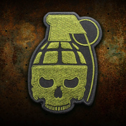 Green Skull Grenade Airsoft Embroidered Iron-on / Velcro Sleeve Patch