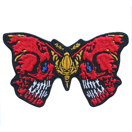 Patch ricamata Bone Butterfly Farfalla della morte Ricamo termoadesivo Regalo softair Halloween Horror Patch ricamato con gancio e anello