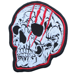 Skull with a scar patch Scarface embroidered Sew-on patch Iron-on Skeleton gift patch Hook and loop embroidery