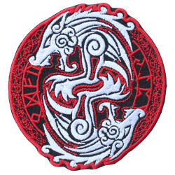 Bestia rossa scandinava ricamata Patch cucita Mostro mitologico Patch termoadesiva Gancio e anello regalo fatto a mano #2