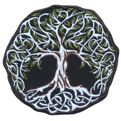 Parche cosido bordado de árbol de la vida YGGDRASIL bordado con plancha World Tree pegatina hecha a mano Parche de gancho y bucle