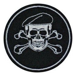 Airsoft Skull In Beret Embroidered Sew-on / Iron-on / Hook and Loop Patch