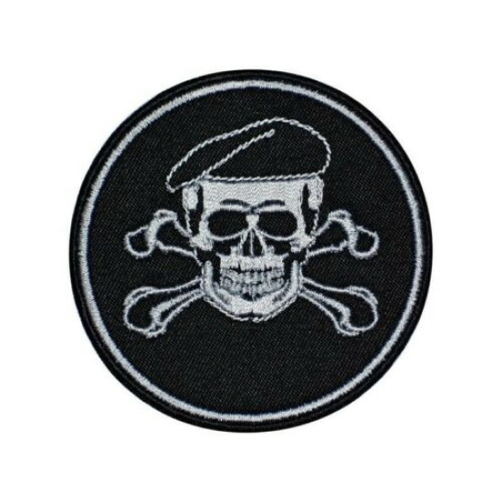 Airsoft Skull In Beret Embroidered Sew-on / Iron-on / Hook and Loop Patch