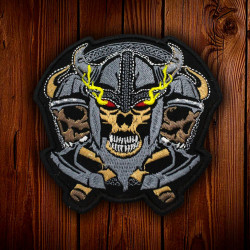 Calavera vikinga bordado hierro en parche Biker Velcro regalo