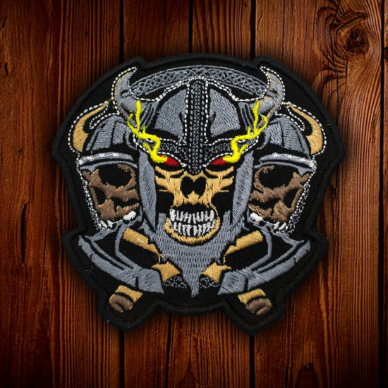 Viking Skull Embroidered Iron on Patch Biker Velcro Gift