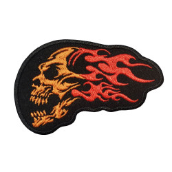 Calavera de fuego bordado hierro en parche Biker Velcro regalo