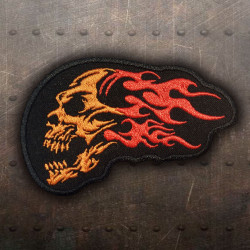 Crâne de feu brodé fer sur patch motard velcro cadeau