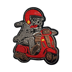 Crâne fou sur moto brodé fer sur patch motard velcro cadeau