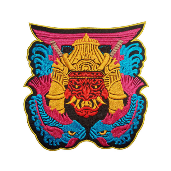 Oni Demon Samurai Embroidered Iron on Patch Dragons Velcro Gift