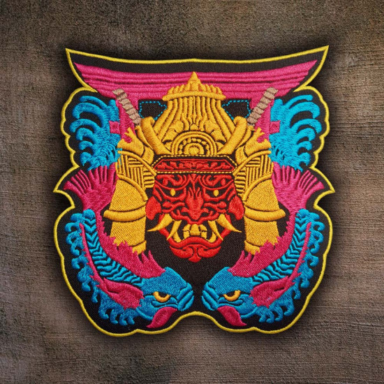 Oni Dämon Samurai gesticktes Eisen auf Patch Drachen Klettverschluss Geschenk