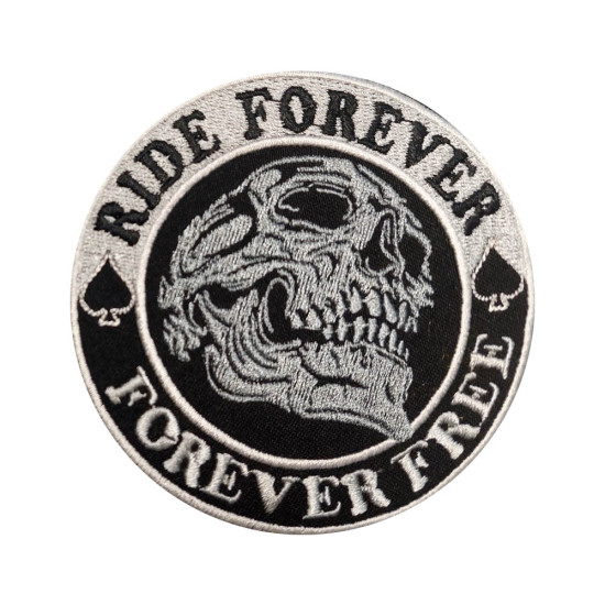 Ride Forever Embroidered Iron on Patch Biker Skull Velcro Gift
