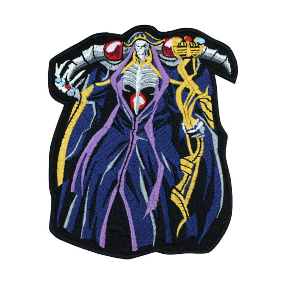 Hechicero Rey Iron-on parche Anime Overlord bordado Ainz Ooal Vestido parche Gancho y bucle Mga bordado Coser parche Halloween Calavera regalo