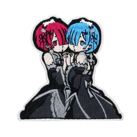 Rem und Ram bestickter Aufnäher Rem-Aufnäher zum Aufbügeln Ram-Aufkleber zum Aufnähen Anime-Mädchen-Stickerei Re: Zero Klettverschluss-Geschenk