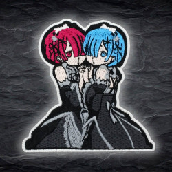 Rem and Ram embroidered patch Iron-on Rem patch Sew-on Ram sticker Anime maids embroidery Re: Zero Hook and loop gift