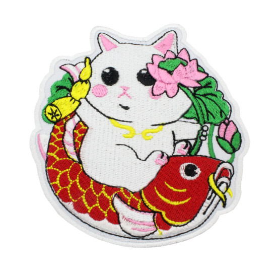 Broderie Maneki-Neko Patch thermocollant Neko mythologie japonaise Lucky Cat Patch cadeau brodé à coudre