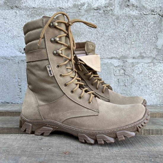 Beige Mesh-Stiefel „Sprint“ des ukrainischen Militärs. Taktisches Airsoft-Wüstenschuhwerk. Leichte Sommerstiefel. Strapazierfähige Wander- und Arbeitsstiefel für Herren