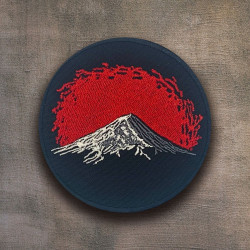 Japanese Velcro patch Samurai embroidery Volcanic eruption Japanese mountain Iron-on embroidered patch
