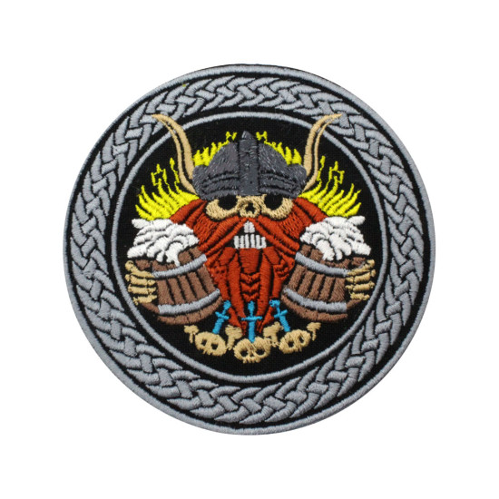 Wikinger Totenkopf gesticktes Eisen auf Patch Biker Klettverschluss Geschenk 2