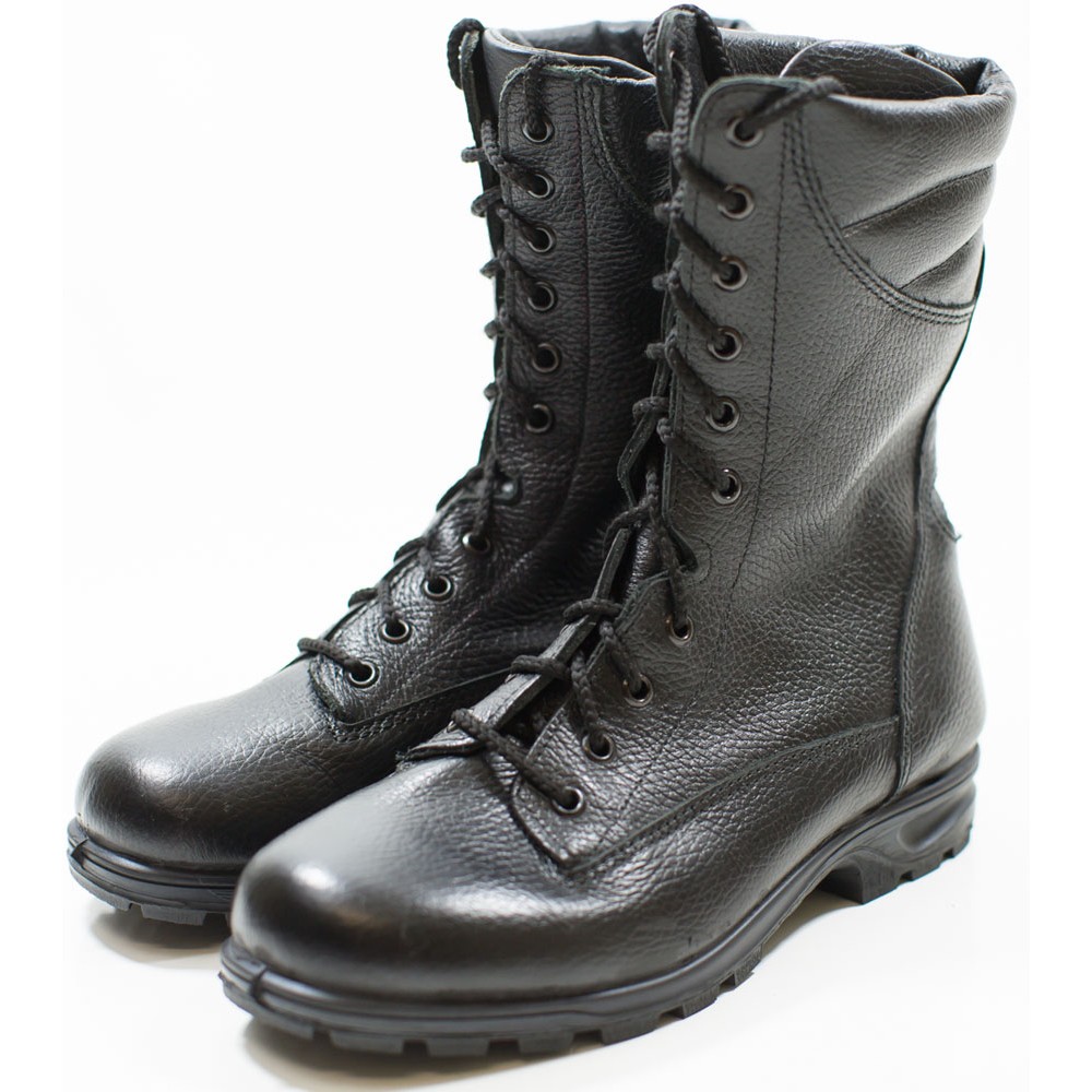 black leather army boots