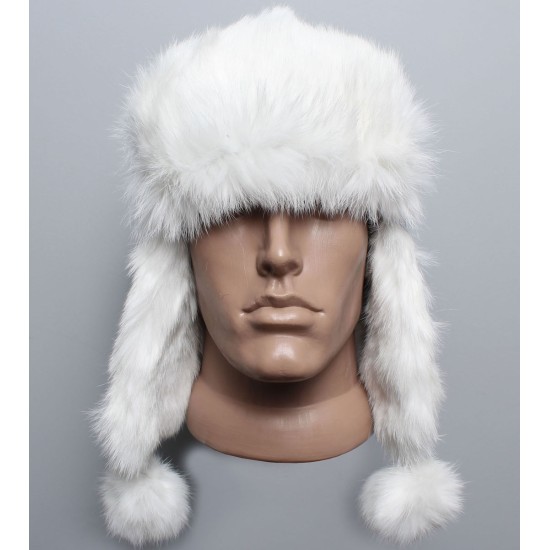 Rabbit fur Russian modern ushanka winter hat Red / Blue