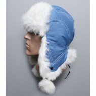 Rabbit fur Russian modern ushanka winter hat Red / Blue