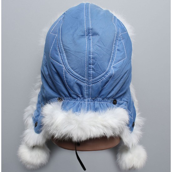 Piel de conejo ruso moderno invierno ushanka sombrero rojo / azul