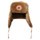 Sombrero de invierno de piel de color marrón ushanka con gamuza