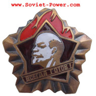 Grande distintivo metallico sovietico con Lenin "sempre pronto" URSS