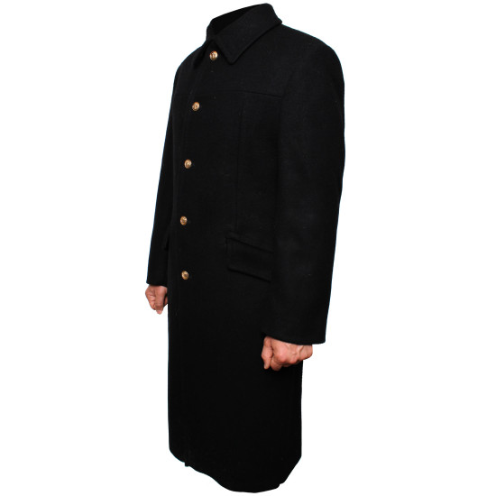 Long manteau d'hiver noir en laine de la marine soviétique