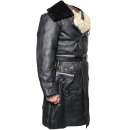 Cappotto militare sovietico in pelle con pelliccia Cappotto nero navale URSS