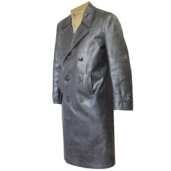 Soviet black officers leather double-breasted overcoat