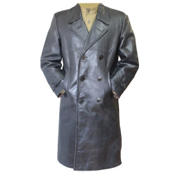 Soviet black officers leather double-breasted overcoat