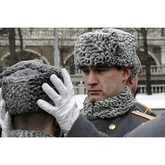 Men's Astrakhan Hat Ushanka Winter Fur Headdress Grey, 60