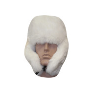 Blanco conejo de piel suave invierno sombrero ushanka orejeras