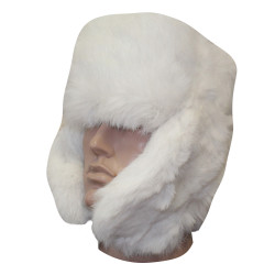 Blanco conejo de piel suave invierno sombrero ushanka orejeras