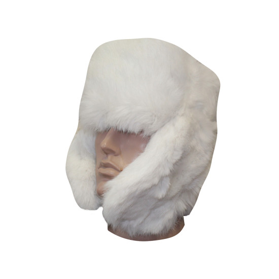 Blanco conejo de piel suave invierno sombrero ushanka orejeras