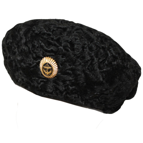 Soviet Black Karakul BTK Beret with ANCHOR BADGE