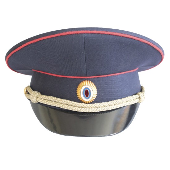 Soviet Police blue peaked cap / visor hat with insignia and cord