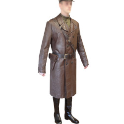 Pardessus en cuir d'officier soviétique militaire NKVD brun URSS