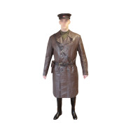 Pardessus en cuir d'officier soviétique militaire NKVD brun URSS