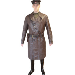 Pardessus en cuir d'officier soviétique militaire NKVD brun URSS