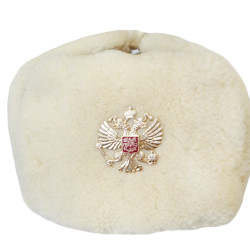 White Fur USHANKA military soviet winter hat with double eagle