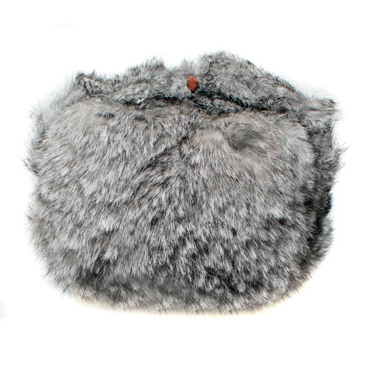 Rabbit fur modern gray winter hat ushanka