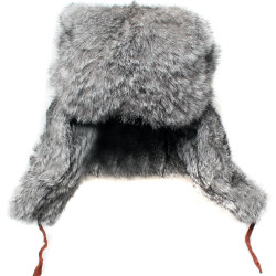 Rabbit fur modern gray winter hat ushanka