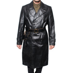 USSR black NKVD officer Leather Overcoat