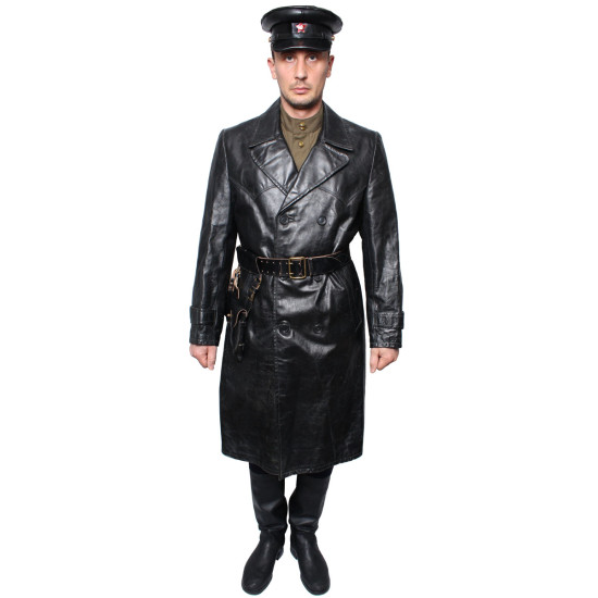 URSS cappotto di pelle nera ufficiale NKVD
