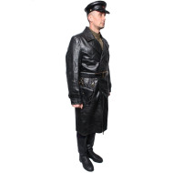 USSR black NKVD officer Leather Overcoat